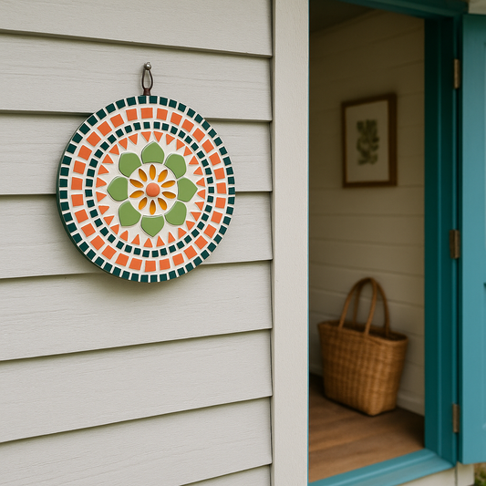 Outdoor Mosaic Mandala Wall Art – Flower Design – 9"